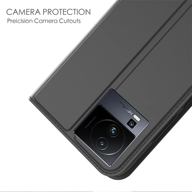 Per vivo iQOO Neo7 5G Flip Phone Cover Card Slot Full Protection Phone Case PU Leather Stand Shell - Black
