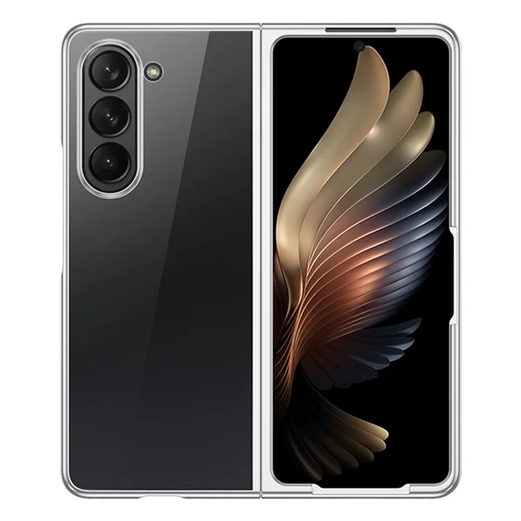 Clear Phone Case for Samsung Galaxy Z Fold5 5G , Hard PC Phone Electroplating Shockproof Cover - Silver
