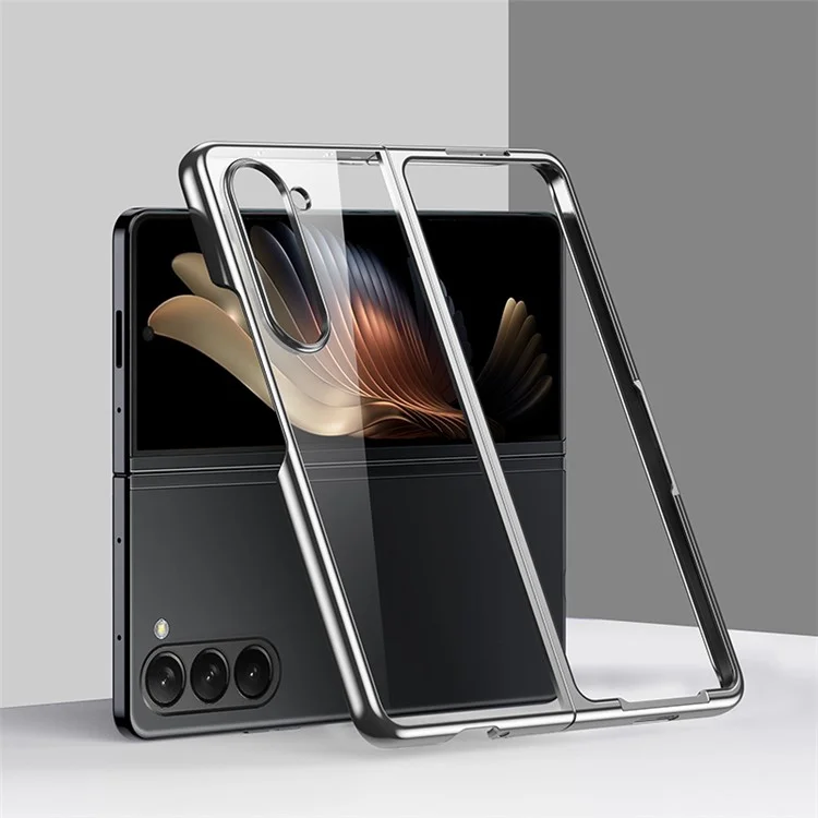 Clear Phone Case for Samsung Galaxy Z Fold5 5G , Hard PC Phone Electroplating Shockproof Cover - Silver