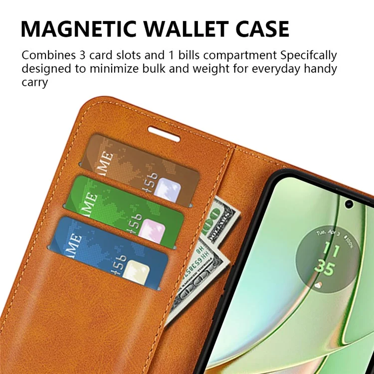 Pour Motorola Edge 40 5G Wallet PU Leather Case Calf Texture Stand Phone Cover - Jaune