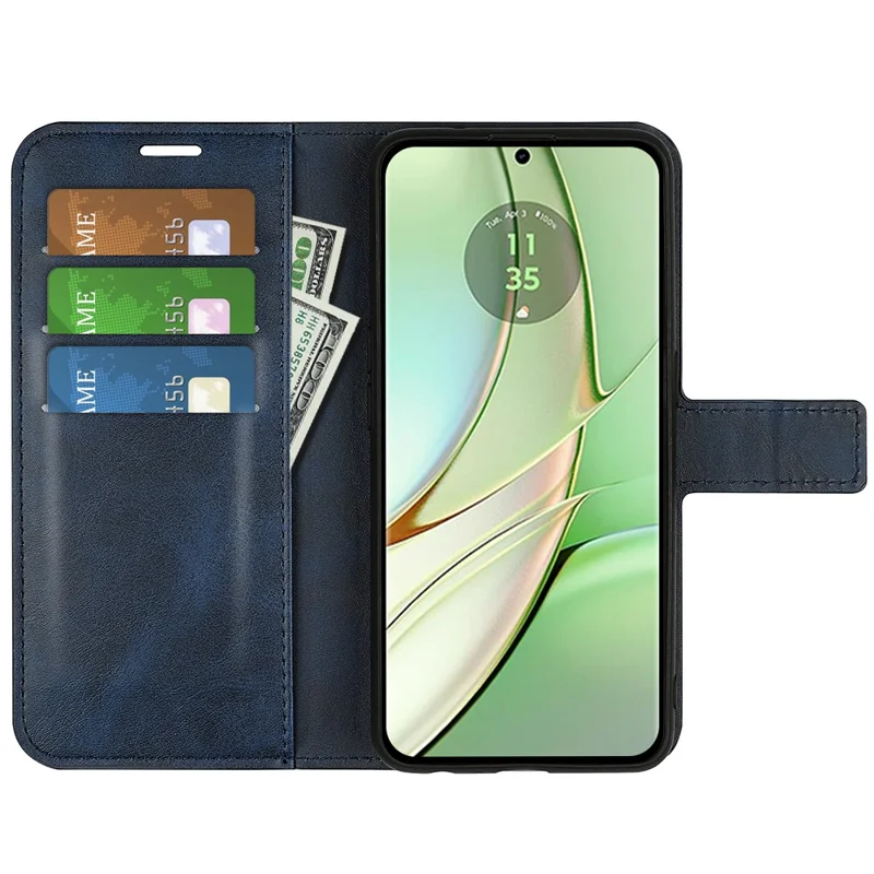 For Motorola Edge 40 5G Wallet PU Leather Case Calf Texture Stand Phone Cover - Blue