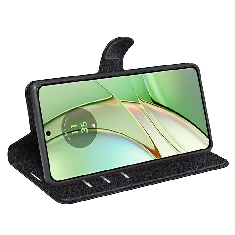 Pour Motorola Edge 40 5G Litchi Texture Full Protection Cover Leather Wallet Stand Phone Case - Noir