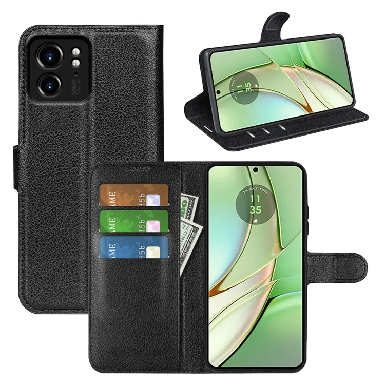 Pour Motorola Edge 40 5G Litchi Texture Full Protection Cover Leather Wallet Stand Phone Case - Noir
