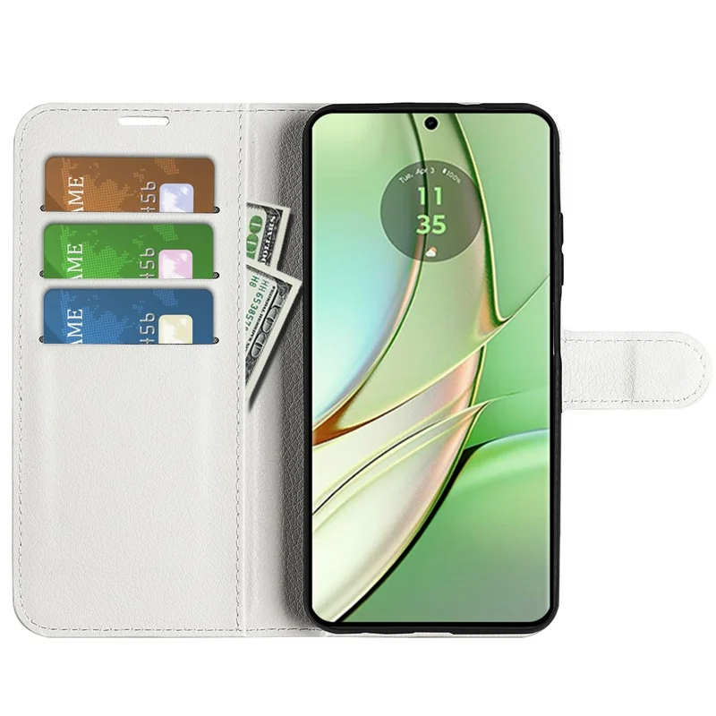 For Motorola Edge 40 5G Litchi Texture Full Protection Cover Leather Wallet Stand Phone Case - White
