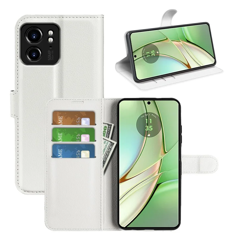 For Motorola Edge 40 5G Litchi Texture Full Protection Cover Leather Wallet Stand Phone Case - White