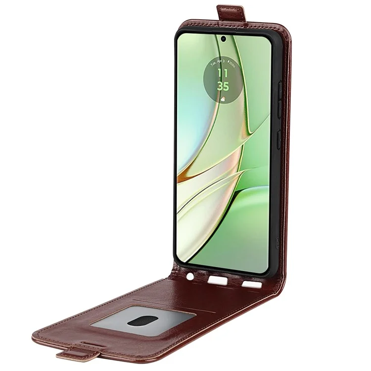 For Motorola Edge 40 5G PU Leather Case Vertical Flip Phone Cover with Card Holder - Brown