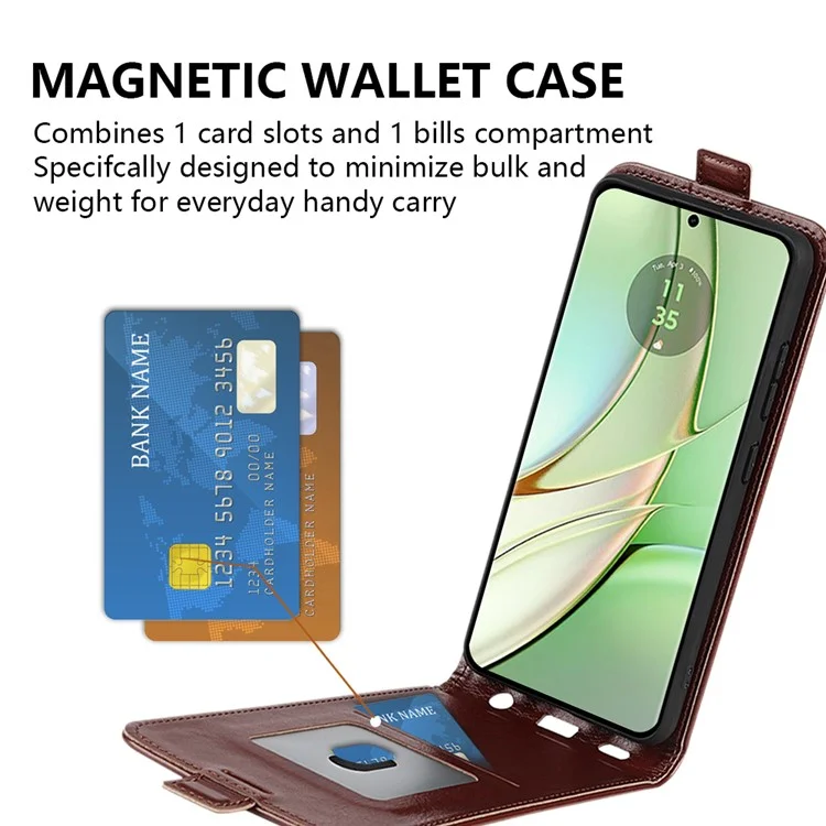 For Motorola Edge 40 5G PU Leather Case Vertical Flip Phone Cover with Card Holder - Brown