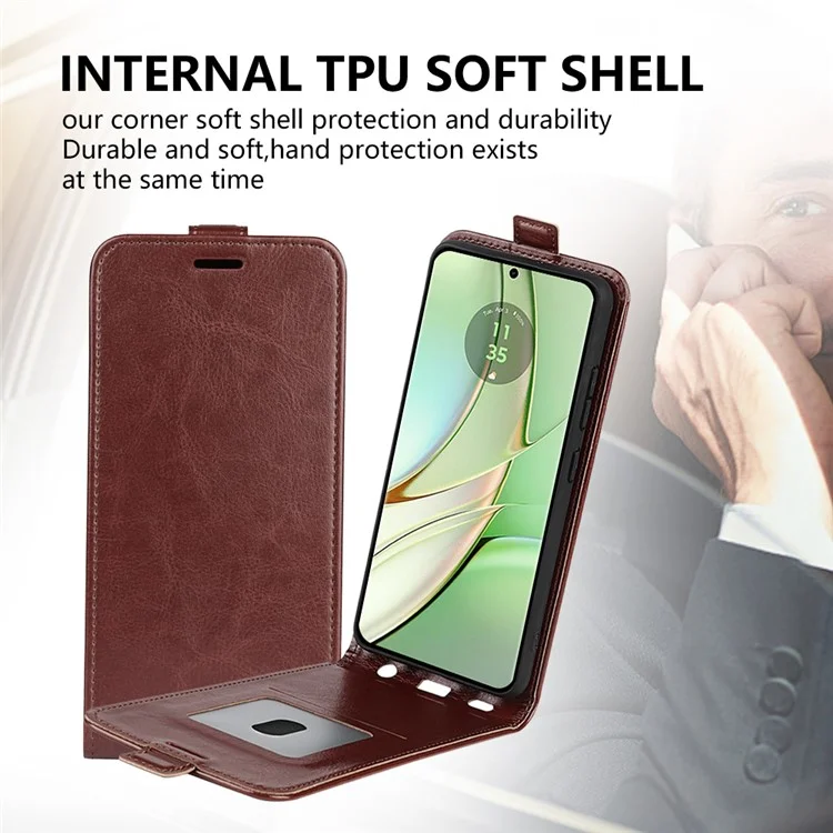 For Motorola Edge 40 5G PU Leather Case Vertical Flip Phone Cover with Card Holder - Brown