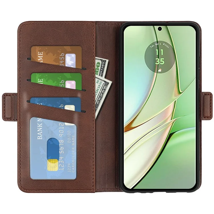 Para Motorola Edge 40 5G Funda de Teléfono Tipo Cartera Textura de Ternera Cubierta de Cuero PU Soporte Antirrotura - Marrón