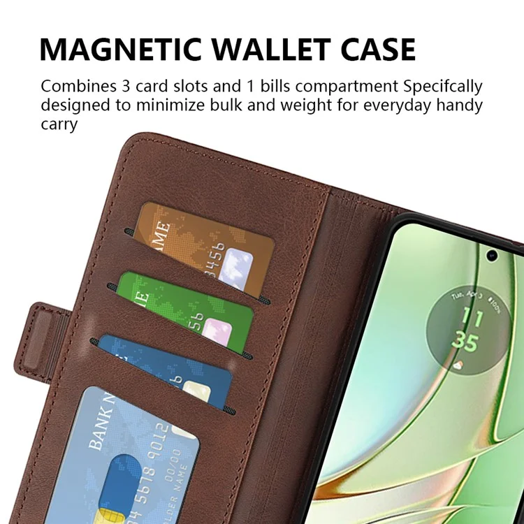 Para Motorola Edge 40 5G Funda de Teléfono Tipo Cartera Textura de Ternera Cubierta de Cuero PU Soporte Antirrotura - Marrón