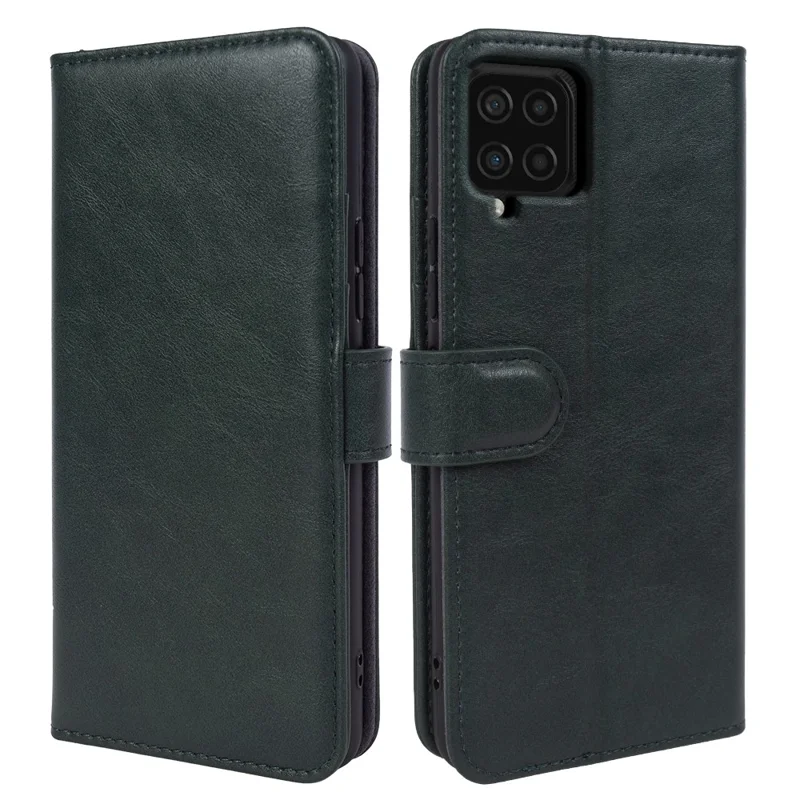 Für Samsung Galaxy F22 Waxy Texture Stand Wallet Telefonhülle Echtes Kuhleder Schockdelie Telefonabdeckung - Schwarzgrün