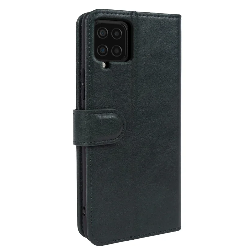Für Samsung Galaxy F22 Waxy Texture Stand Wallet Telefonhülle Echtes Kuhleder Schockdelie Telefonabdeckung - Schwarzgrün