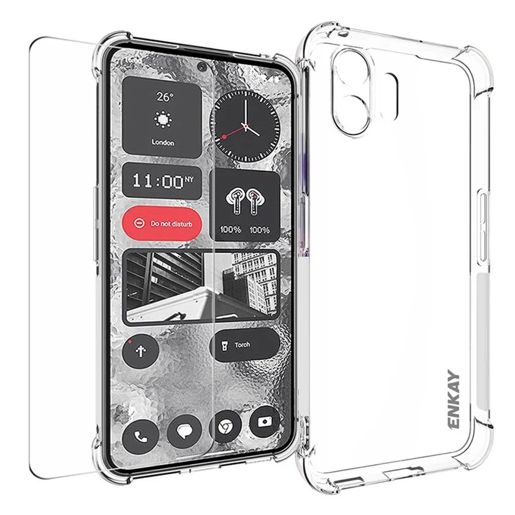 ENKAY HAT PRINCE For Nothing Phone (2) Clear Phone Case Anti-slip TPU Cover with High Aluminium-silicon Glass Screen Film