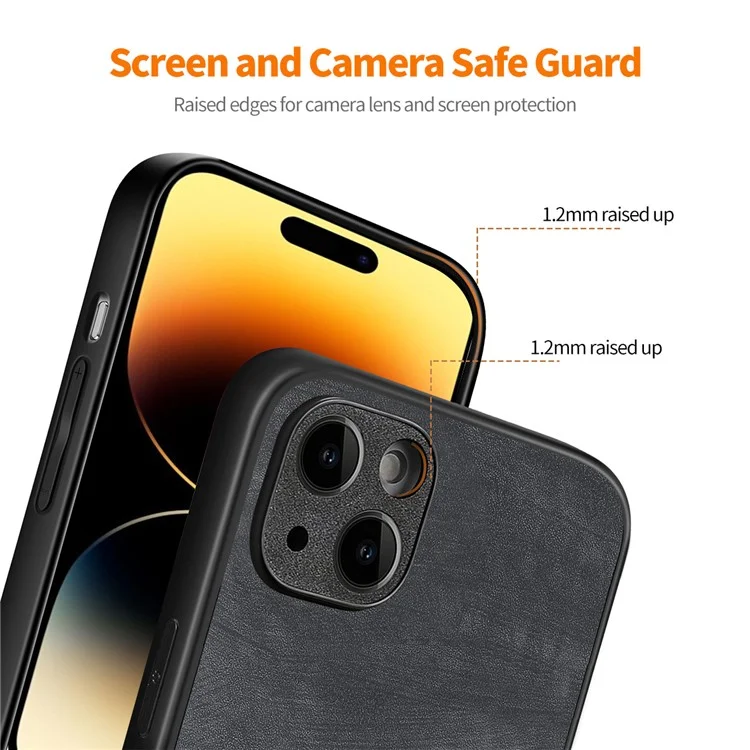 ENKAY HAT PRINCE Para iPhone 15 Retro Texture Phone Case PU Leather Coated PC Cover com High Aluminium-silicon Glass Film - Preto