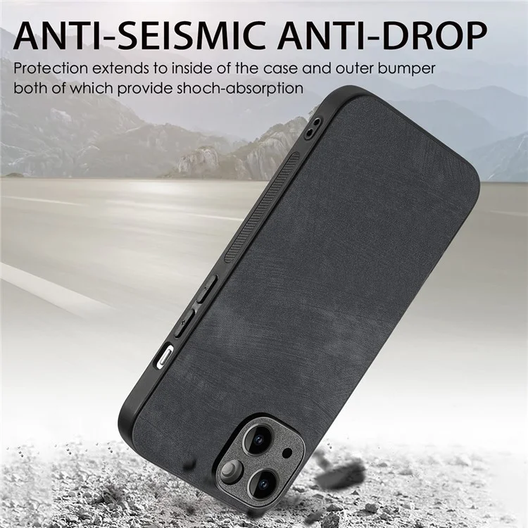 ENKAY HAT PRINCE Para iPhone 15 Retro Texture Phone Case PU Leather Coated PC Cover com High Aluminium-silicon Glass Film - Preto