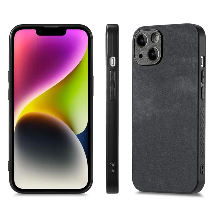 ENKAY НАТ PRINCE для iPhone 14 Vintage PU Leather + PC Чехол для телефона с высокоалюминиевым силикатным стеклом - Черный