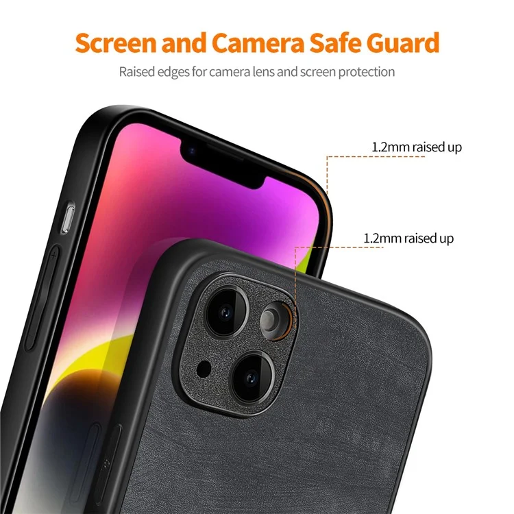 ENKAY НАТ PRINCE для iPhone 14 Vintage PU Leather + PC Чехол для телефона с высокоалюминиевым силикатным стеклом - Черный