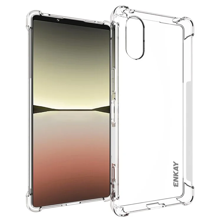 ENKAY HAT PRINCE For Sony Xperia 5 V Clear TPU Phone Case Four Corners Reinforced Anti-slip Strip Edge Cover