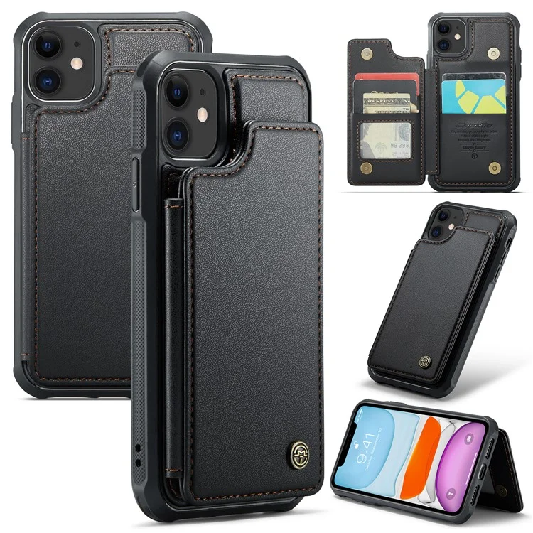 CASEME C22 Series RFID-Blocking-Kartensteckplatz-Hülle für iPhone 11, Ständer PU-Leder-beschichtetes TPU-Handyhülle - Schwarz