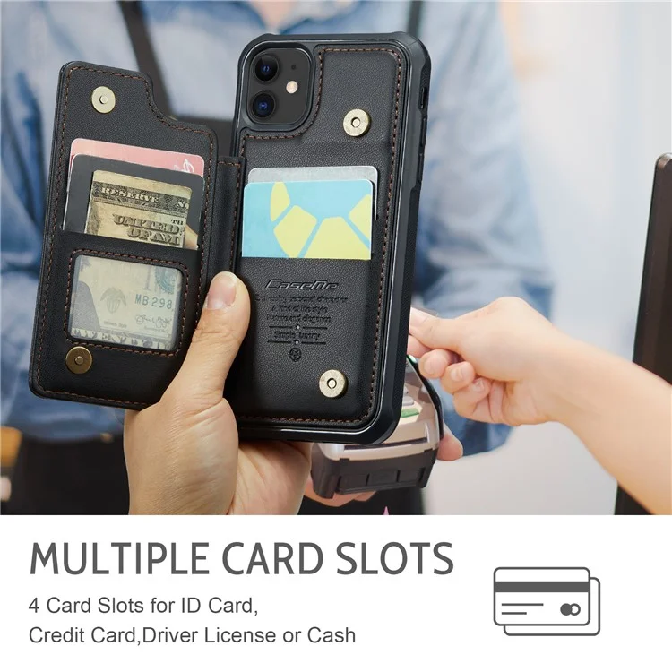 CASEME C22 Series RFID-Blocking-Kartensteckplatz-Hülle für iPhone 11, Ständer PU-Leder-beschichtetes TPU-Handyhülle - Schwarz