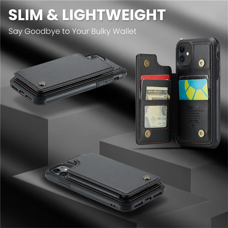 CASEME C22 Series RFID-Blocking-Kartensteckplatz-Hülle für iPhone 11, Ständer PU-Leder-beschichtetes TPU-Handyhülle - Schwarz