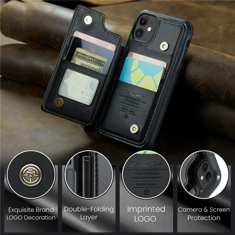 CASEME C22 Series RFID-Blocking-Kartensteckplatz-Hülle für iPhone 11, Ständer PU-Leder-beschichtetes TPU-Handyhülle - Schwarz