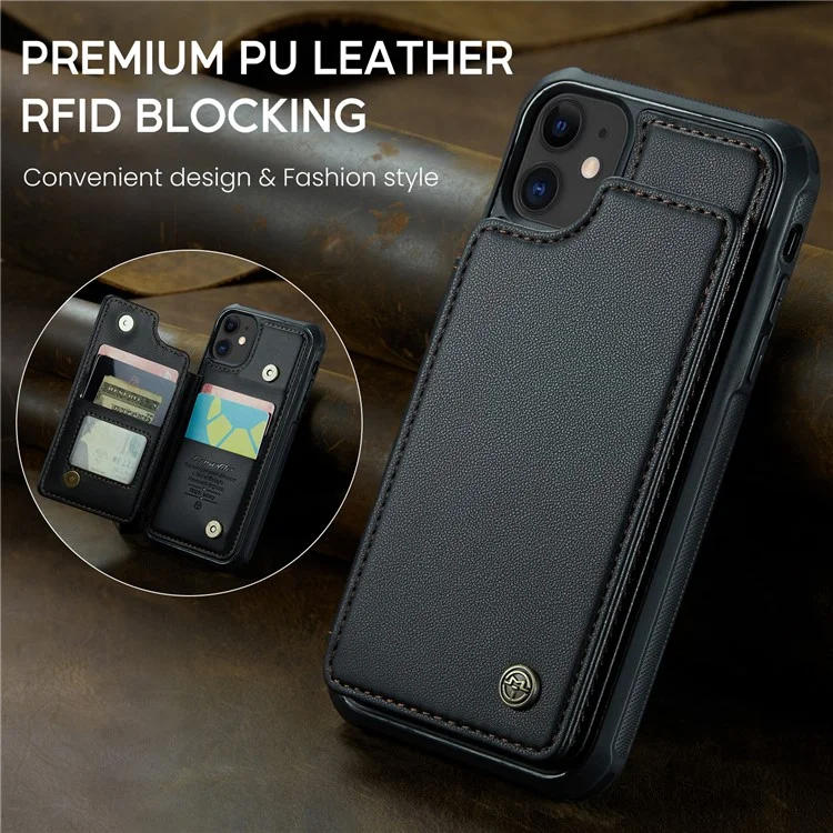 CASEME C22 Series RFID-Blocking-Kartensteckplatz-Hülle für iPhone 11, Ständer PU-Leder-beschichtetes TPU-Handyhülle - Schwarz