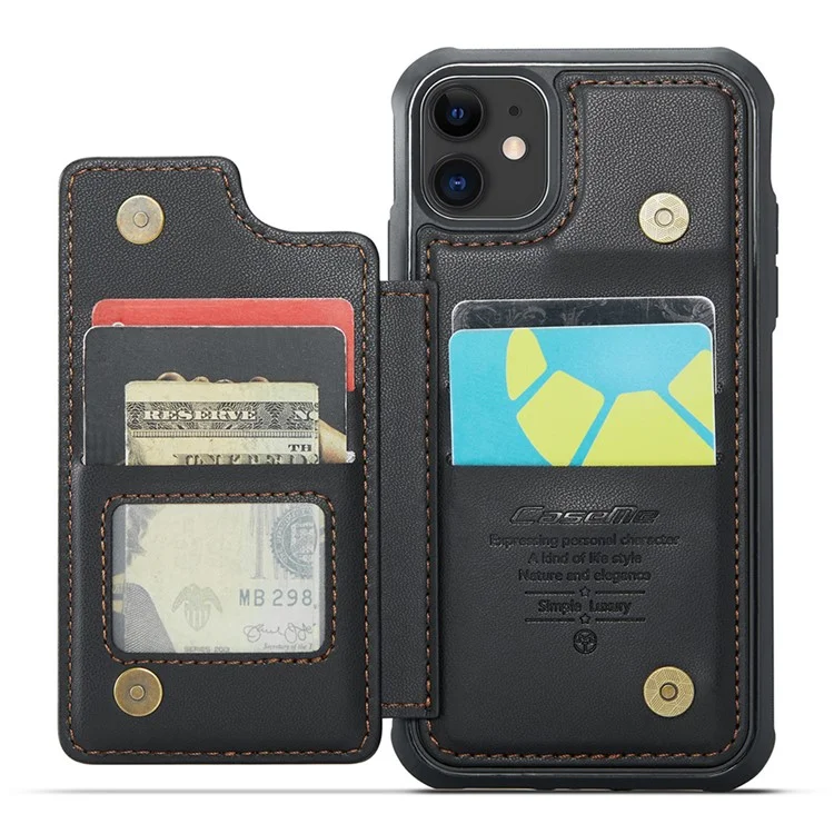CASEME C22 Series RFID-Blocking-Kartensteckplatz-Hülle für iPhone 11, Ständer PU-Leder-beschichtetes TPU-Handyhülle - Schwarz