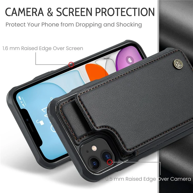 CASEME C22 Series RFID-Blocking-Kartensteckplatz-Hülle für iPhone 11, Ständer PU-Leder-beschichtetes TPU-Handyhülle - Schwarz