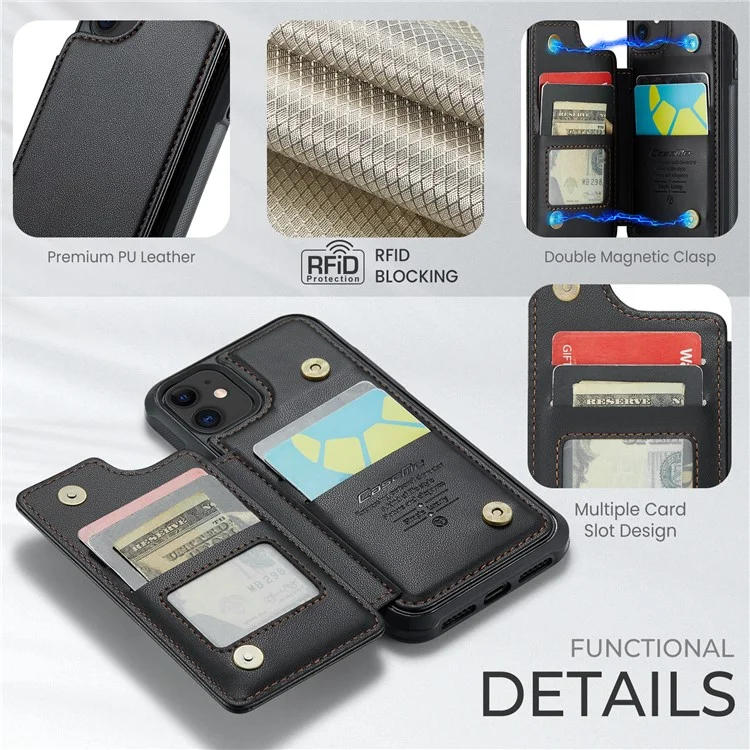 CASEME C22 Series RFID-Blocking-Kartensteckplatz-Hülle für iPhone 11, Ständer PU-Leder-beschichtetes TPU-Handyhülle - Schwarz