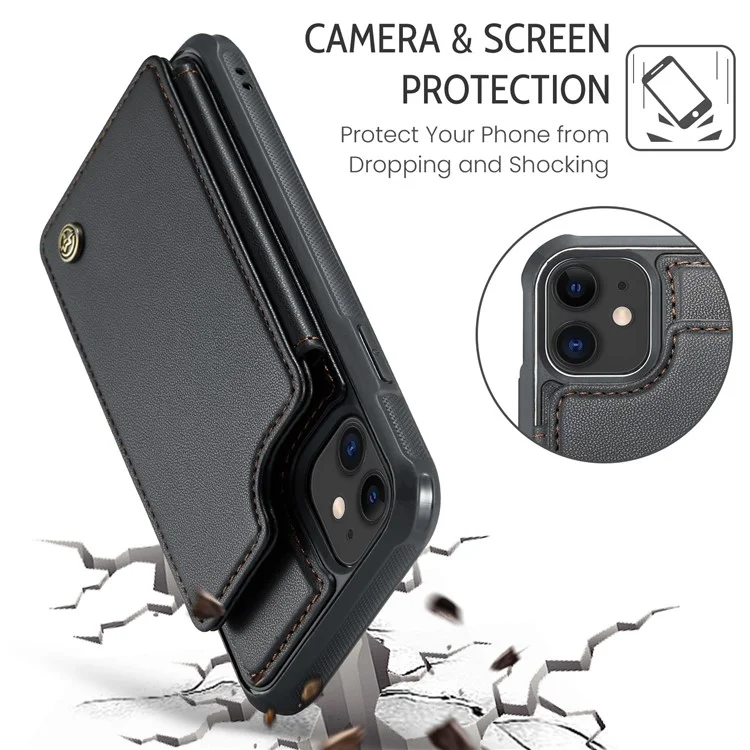 CASEME C22 Series RFID-Blocking-Kartensteckplatz-Hülle für iPhone 11, Ständer PU-Leder-beschichtetes TPU-Handyhülle - Schwarz