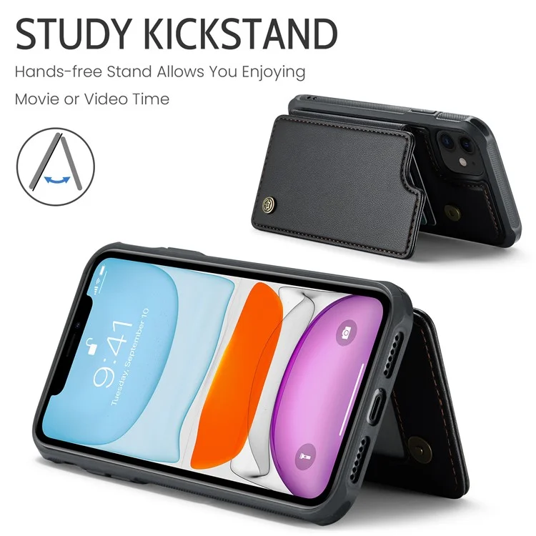 CASEME C22 Series RFID-Blocking-Kartensteckplatz-Hülle für iPhone 11, Ständer PU-Leder-beschichtetes TPU-Handyhülle - Schwarz