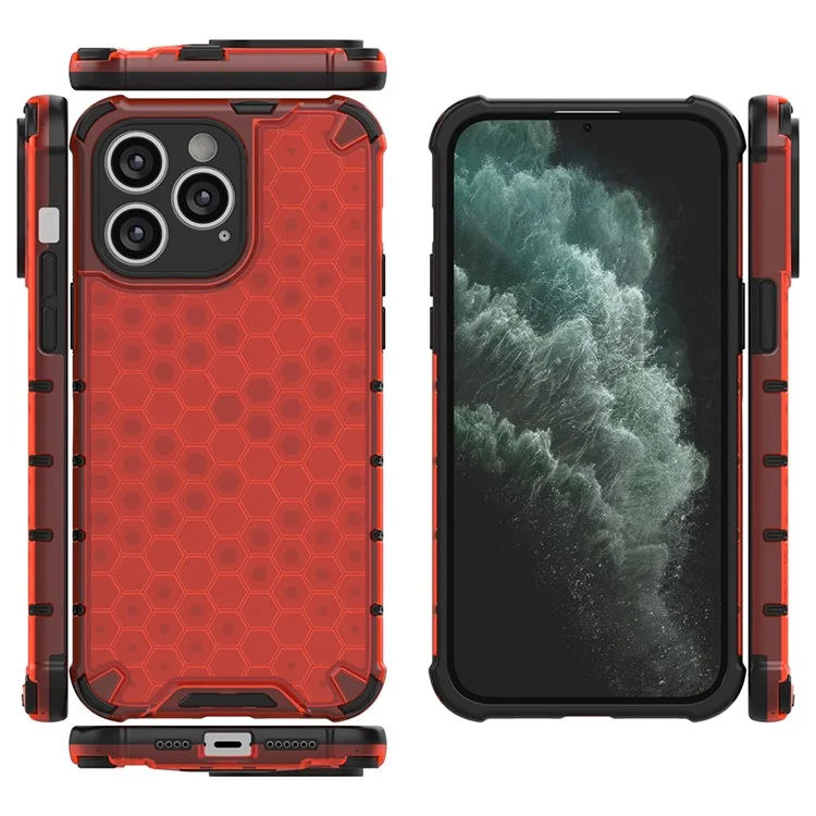 Для iPhone 15 Pro Anti-Scratch TPU+PC Phone Shell Honeycomb Texture Cover Phone Case - Red