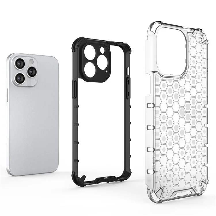 Для iPhone 15 Pro Anti-Scratch TPU+PC Phone Shell Honeycomb Texture Cover Phone Case - Red