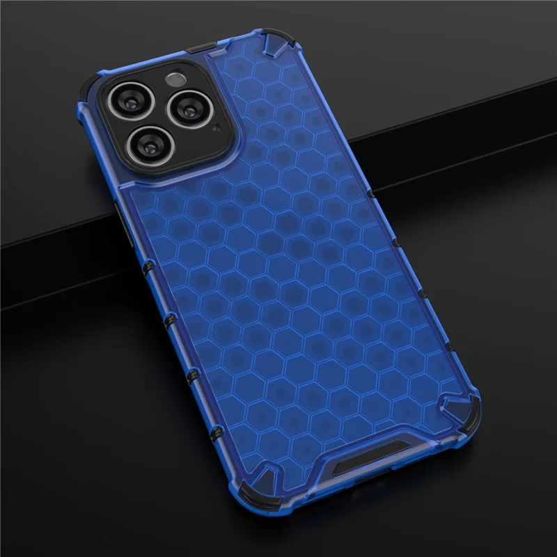 Slim-fit Cell Phone Case for iPhone 15 Pro Max , Honeycomb Texture TPU+PC Phone Shell Cover - Blue