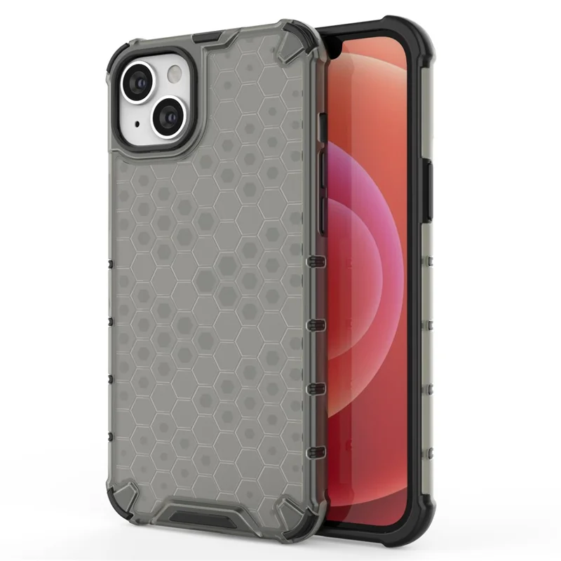 Phone Case For iPhone 15 Plus , TPU+PC Phone Shell Honeycomb Texture Back Cover - Black