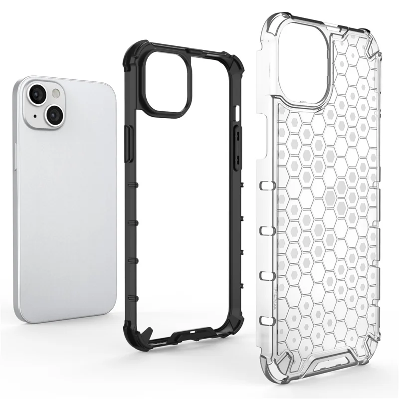 Phone Case For iPhone 15 Plus , TPU+PC Phone Shell Honeycomb Texture Back Cover - Black