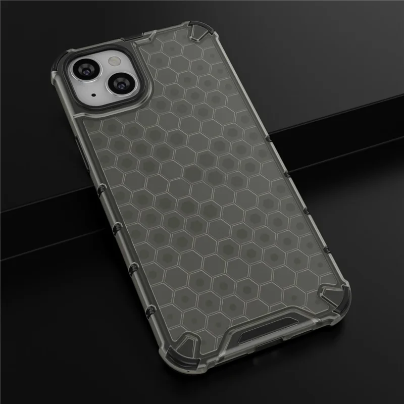 Phone Case For iPhone 15 Plus , TPU+PC Phone Shell Honeycomb Texture Back Cover - Black