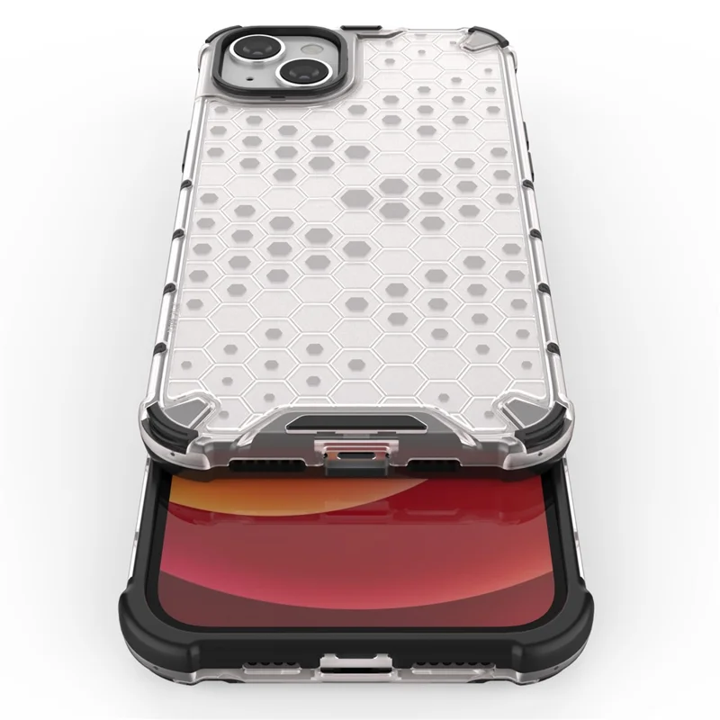 Telefoonhoesje voor iPhone 15 Plus, TPU+PC telefoonhoes met zeshoekig patroon - Blauw