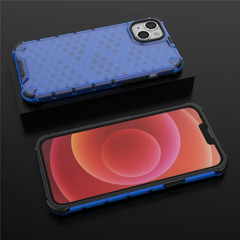 Telefoonhoesje voor iPhone 15 Plus, TPU+PC telefoonhoes met zeshoekig patroon - Blauw