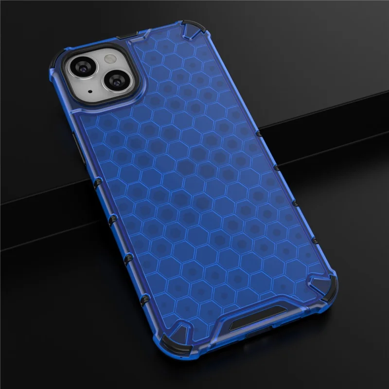 Telefoonhoesje voor iPhone 15 Plus, TPU+PC telefoonhoes met zeshoekig patroon - Blauw
