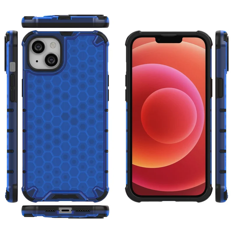 Telefoonhoesje voor iPhone 15 Plus, TPU+PC telefoonhoes met zeshoekig patroon - Blauw