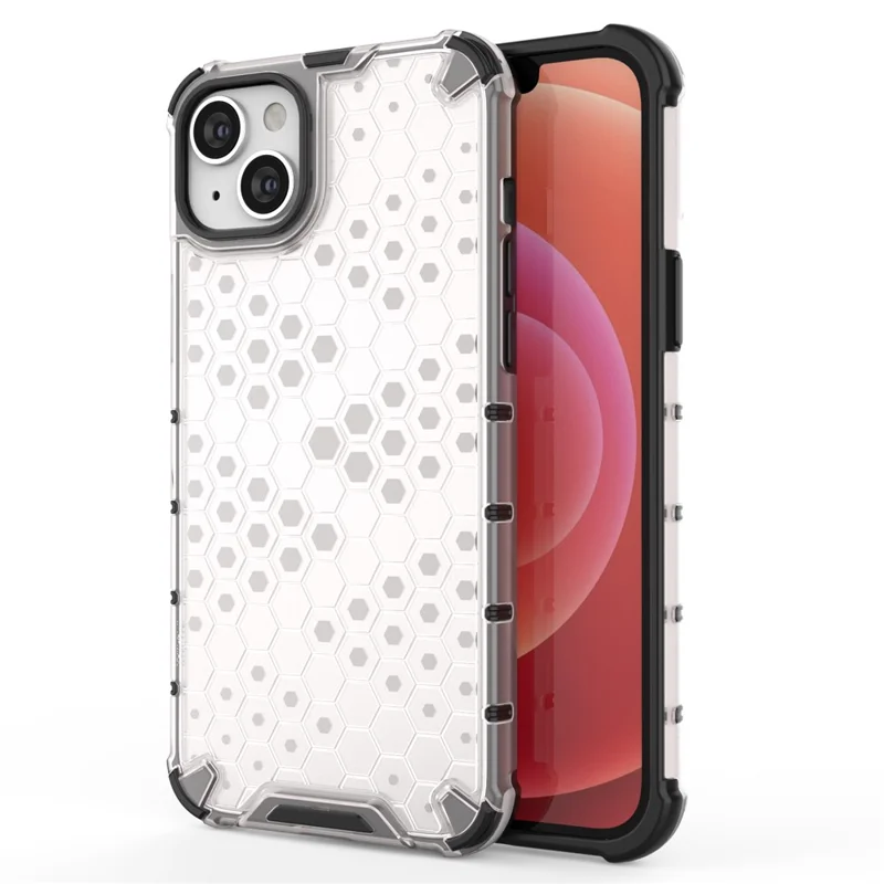 For iPhone 15 TPU+PC Protective Phone Case Honeycomb Texture Shockproof Cover - Grey