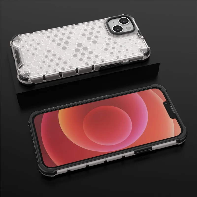 For iPhone 15 TPU+PC Protective Phone Case Honeycomb Texture Shockproof Cover - Grey