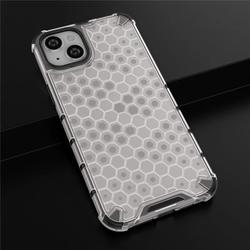 For iPhone 15 TPU+PC Protective Phone Case Honeycomb Texture Shockproof Cover - Grey