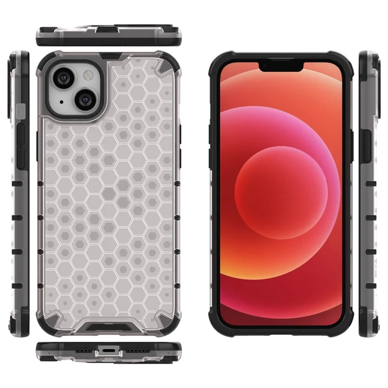 For iPhone 15 TPU+PC Protective Phone Case Honeycomb Texture Shockproof Cover - Grey