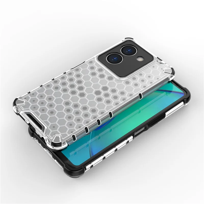 For vivo Y36 4G (Global) Honeycomb Texture Phone Case TPU+PC Anti-scratch Back Cover - Grey