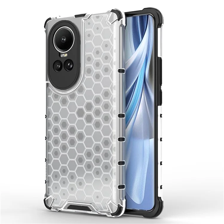 Para Oppo Reno10 5G (Global) Capa Traseira com Textura de Favo de Mel à prova de queda Capa de Telefone TPU+PC - Cinza