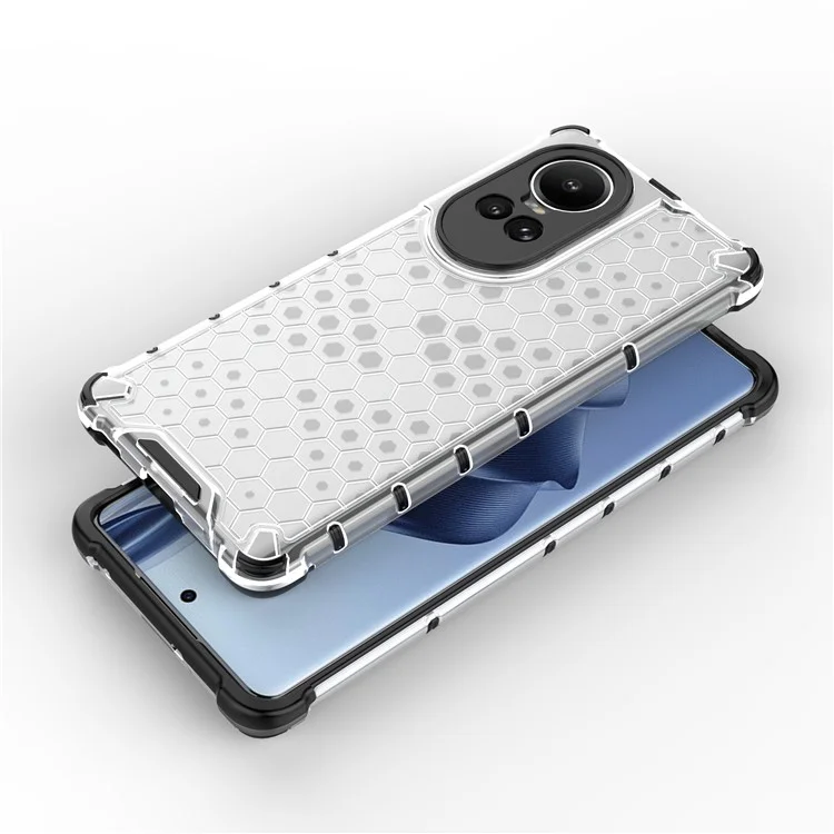 Para Oppo Reno10 5G (Global) Capa Traseira com Textura de Favo de Mel à prova de queda Capa de Telefone TPU+PC - Cinza