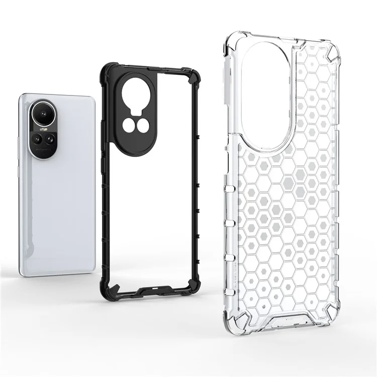 Para Oppo Reno10 5G (Global) Capa Traseira com Textura de Favo de Mel à prova de queda Capa de Telefone TPU+PC - Cinza